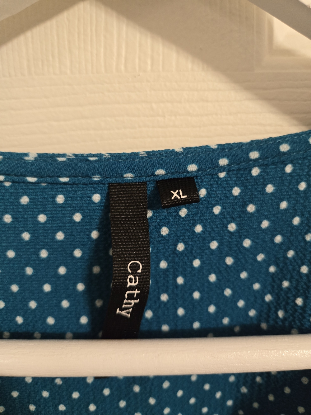 Cathy Women's Teal Polka Dot V-Neck Zip-Front Blouse Size XL - Picture 5 of 7